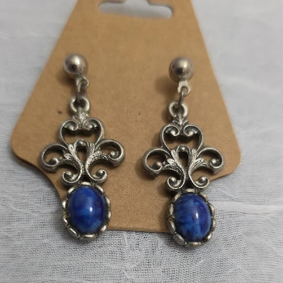 Sarah Coventry Silver and Blue Vintage Earrings - Picture 1 of 8